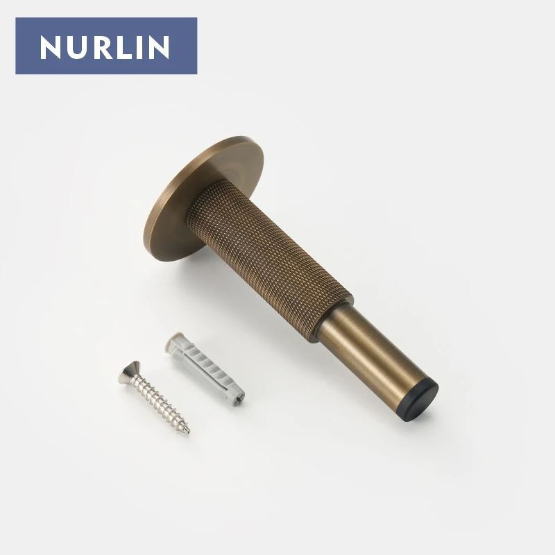 Nurlin Brass  Knurled Door Stop Bathroom Door Room Stopper Heavy Duty Floor Wall Mount Bumper Door Holder Catch Antique Brass view 6