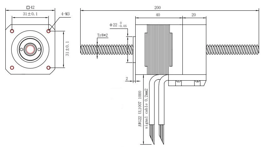 42 Closed-loop Servo Linear Stepper Motor 42 Screw Stepper Motor Through with Encoder,  2mm