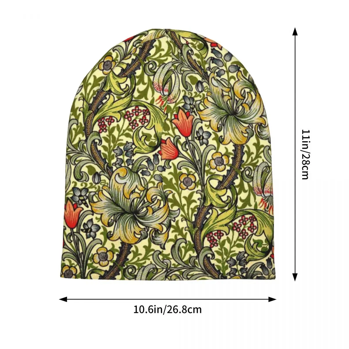 William Morris Golden Lily Skullies Beanies Hat Bohemian Flower Hip Hop Unisex Ski Caps Warm Dual-use Bonnet Hat