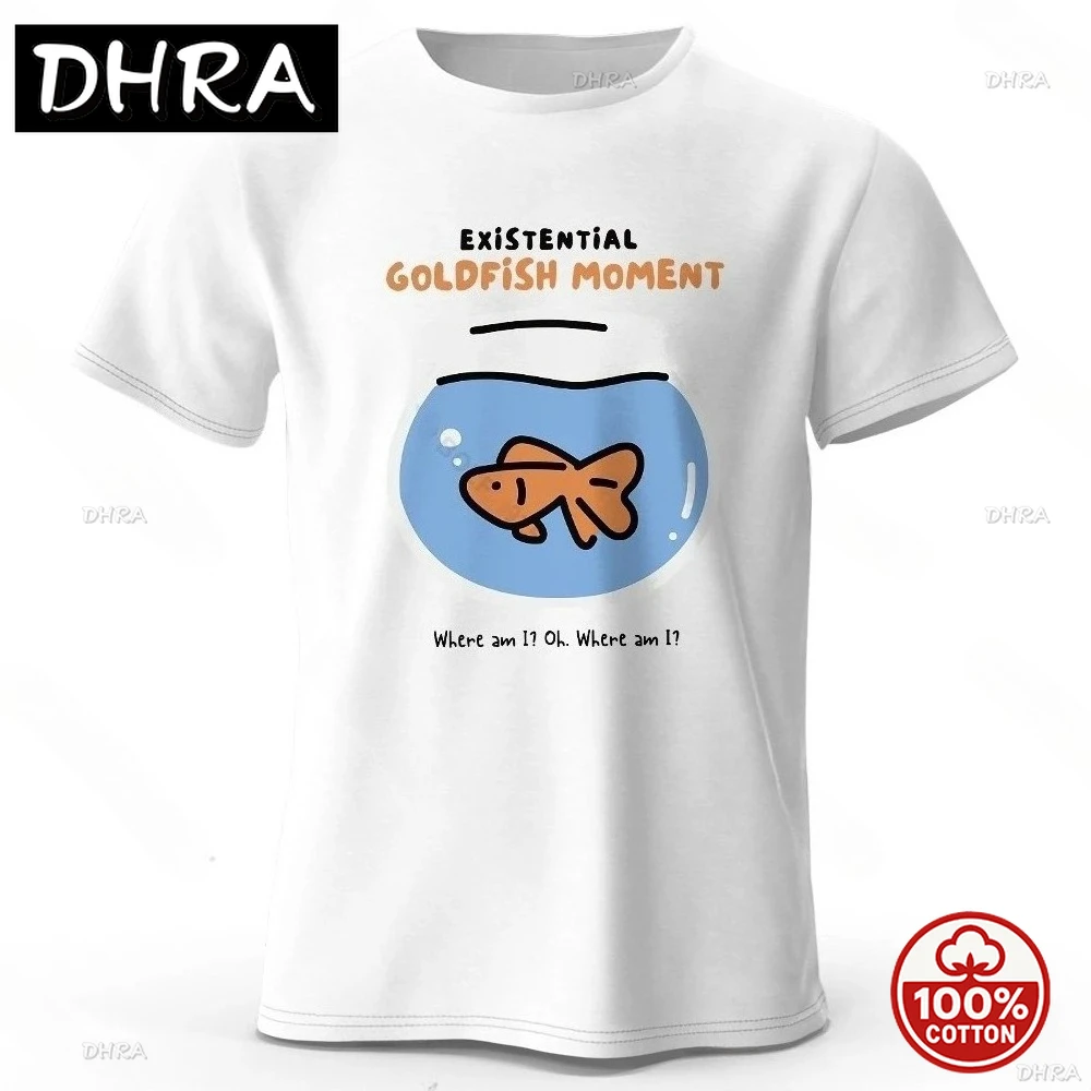 

Goldfish Moment Whimsical Printed Men's T-Shirt 100% Cotton Introspective Hipster Tees for Women Tops Tees Casual Streetwear