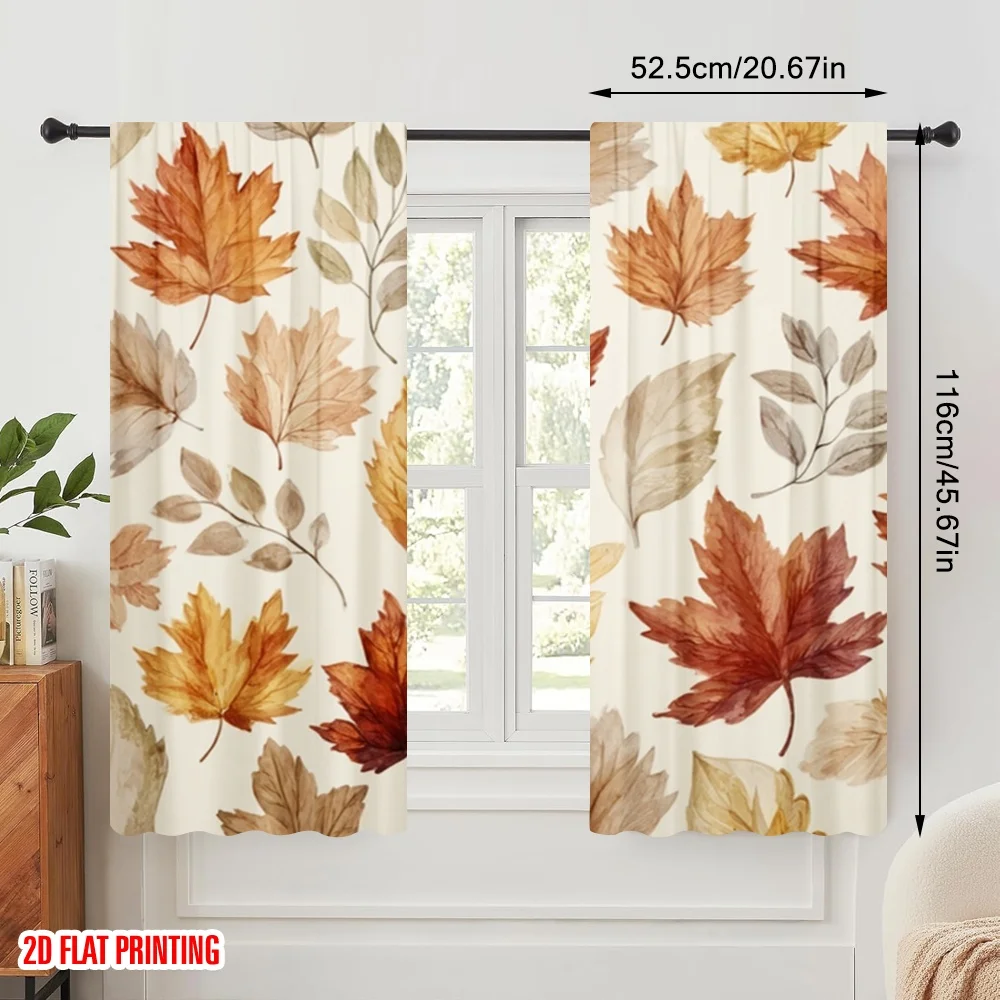 2pcs 2D flat printing Curtain Autumn Fall Leaves Fabric Without Electricity Festive Curtains for Photo Booths & Holiday