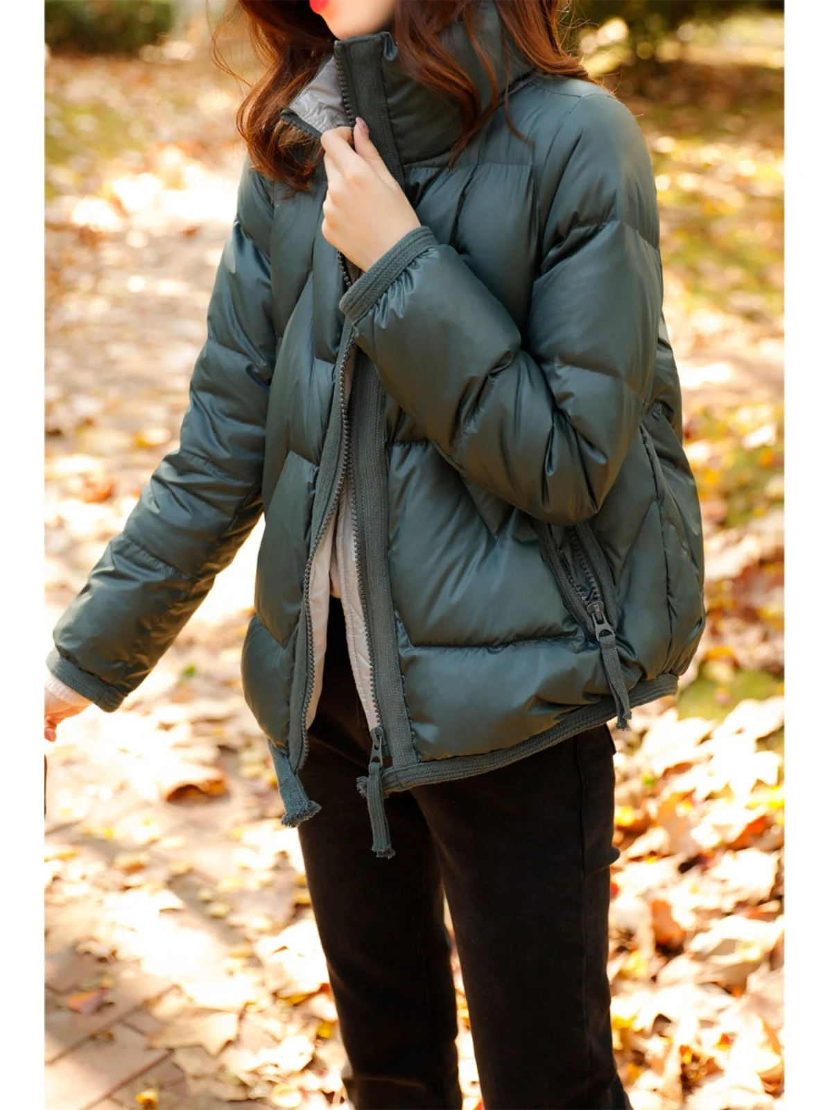 

Women's ort Goose down Jaet Lightweight Faionable Winter Outerwear Slimming Outerwear Commute Sle Thiened Polyester