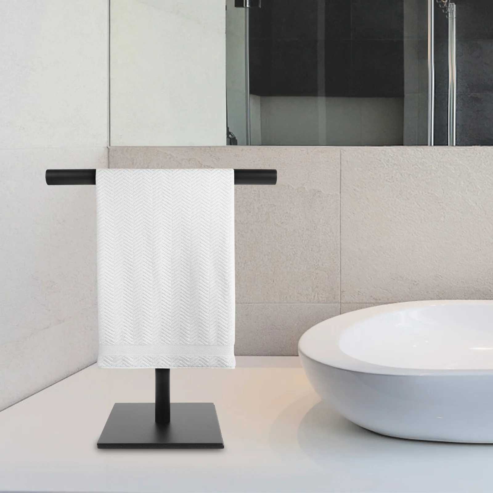 1pc portasciugamani in acciaio inossidabile supporto da appoggio base a forma di T senza trapano bagno cucina portasciugamani Vanity da tavolo