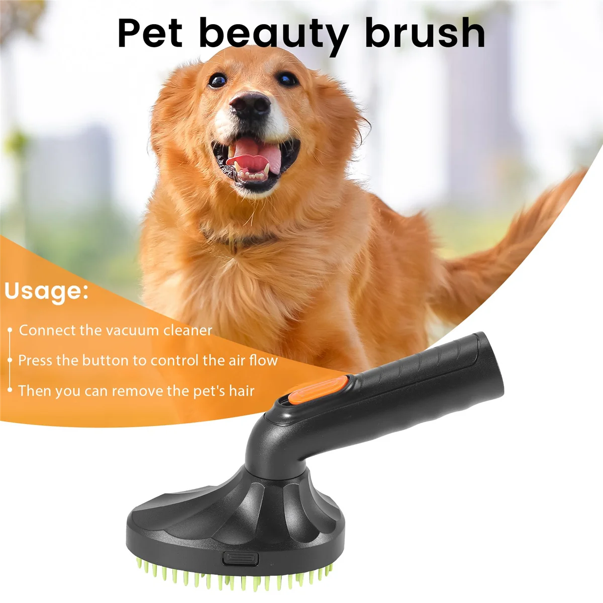 

Pet Grooming Brush Loose Puppy Hair Cat Dog Fur Vacuum Cleaner Nozzle Cleaning Black + Green E