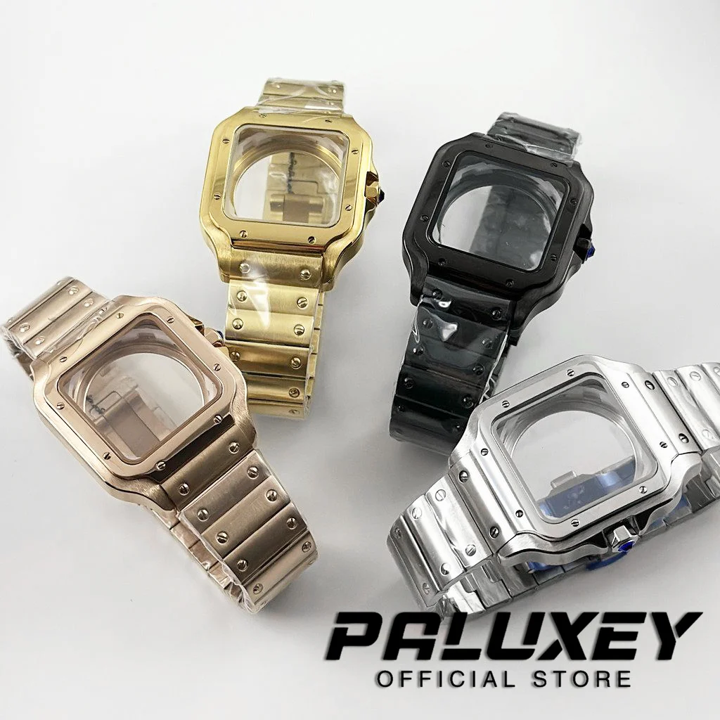 38mm 스퀘어 시계 케이스 38mm NH35 4R35 케이스 세트 NH35 NH36 4R36 무브먼트 용 316L 스틸 시계 수리 산토스 수정 부품