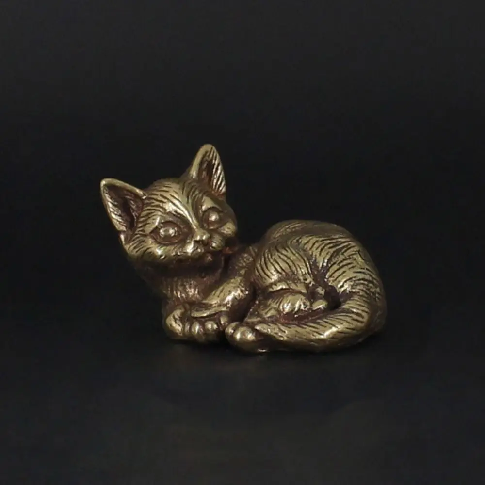 Miniatures Brass Small Cat Metal Statue Cute Retro Animal Figurines Exquisite Simulated Model Sculpture Office