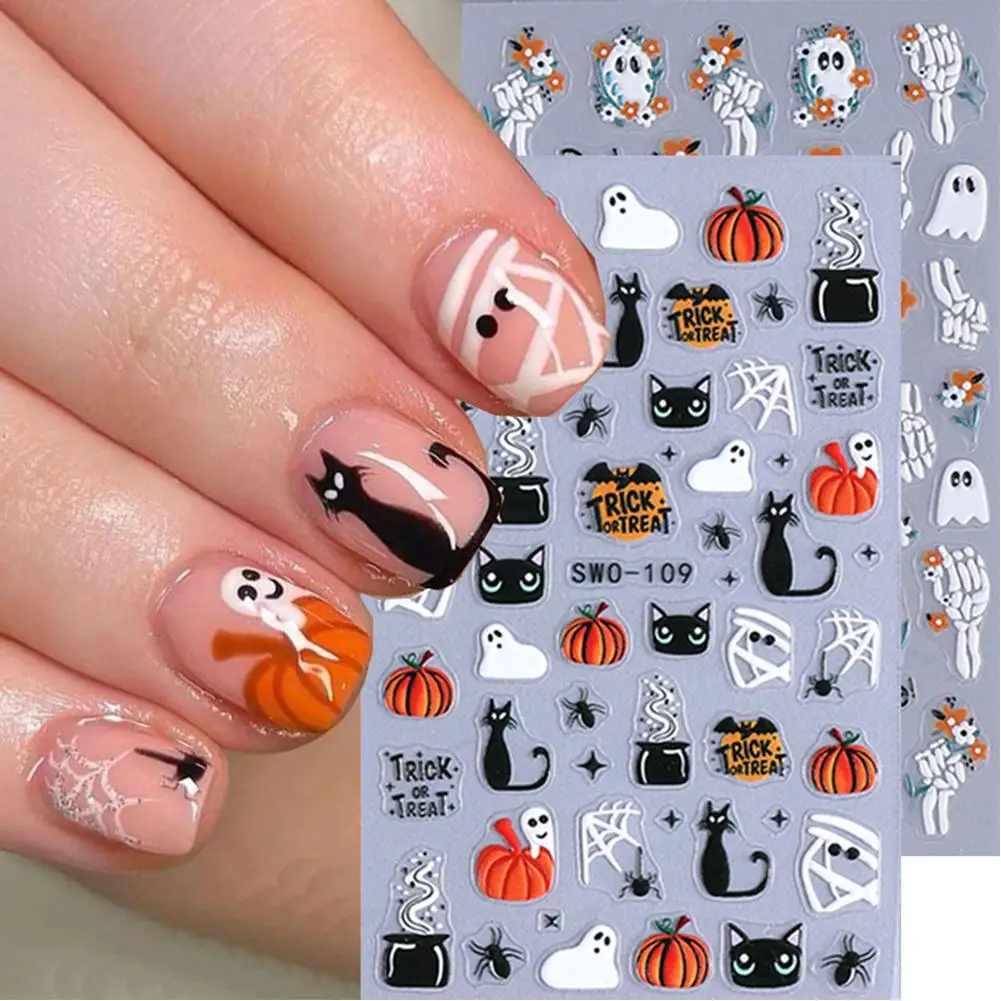 1 stücke Halloween Nagel Aufkleber Kürbis Geist Spinne Schädel Design Nette Klebstoff Slider Aufkleber DIY Maniküre Dekor