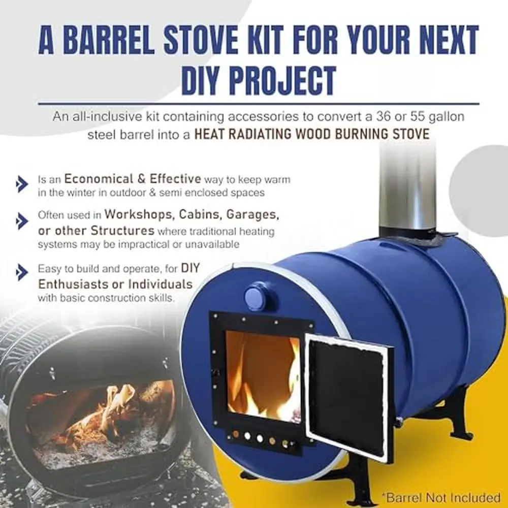 Barrel Stove Kit 55 Gallon Drum Wood Burning Stove DIY Conversion Vent Damper Emergency Camp Stove Survival Kit Sonret Kit