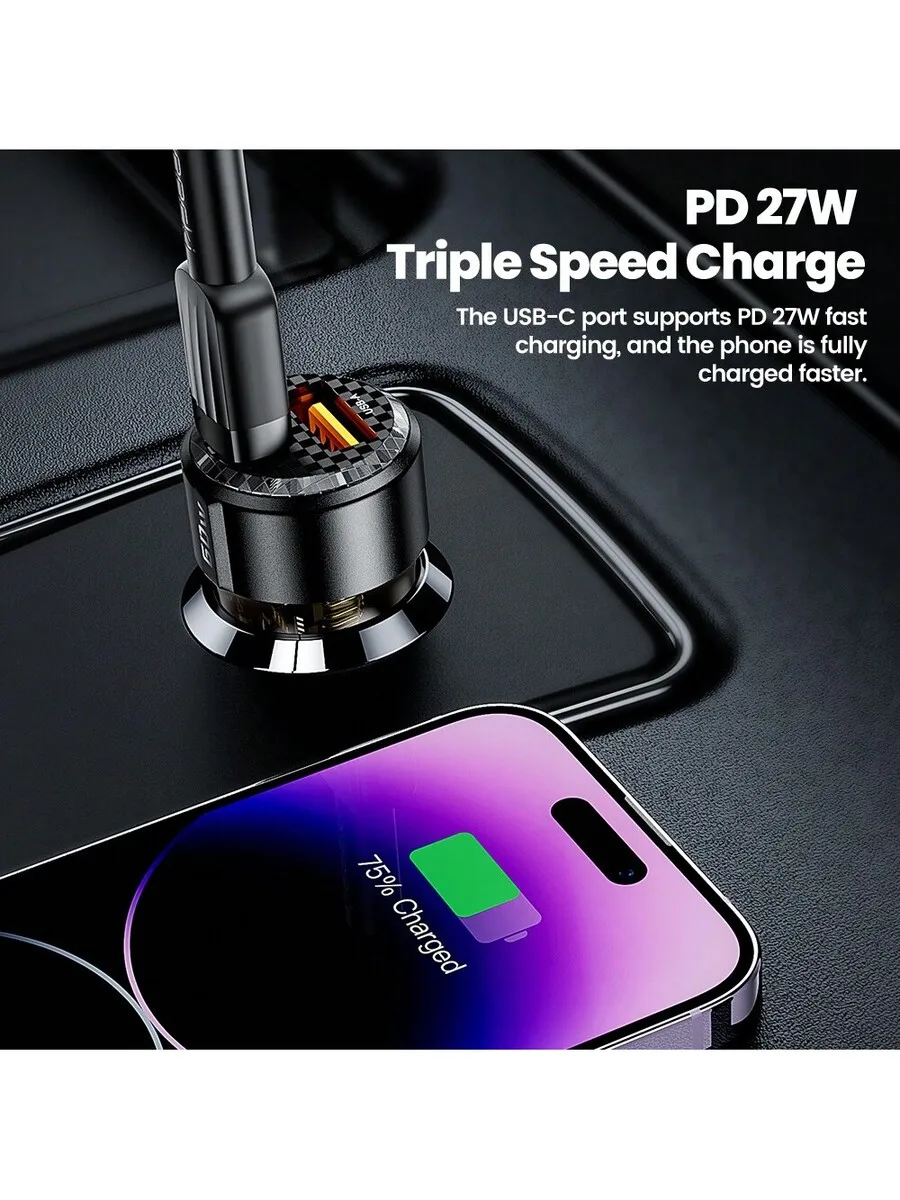

USB C Car Charger PD 27W Fast Charging Adapter For iPhone Android