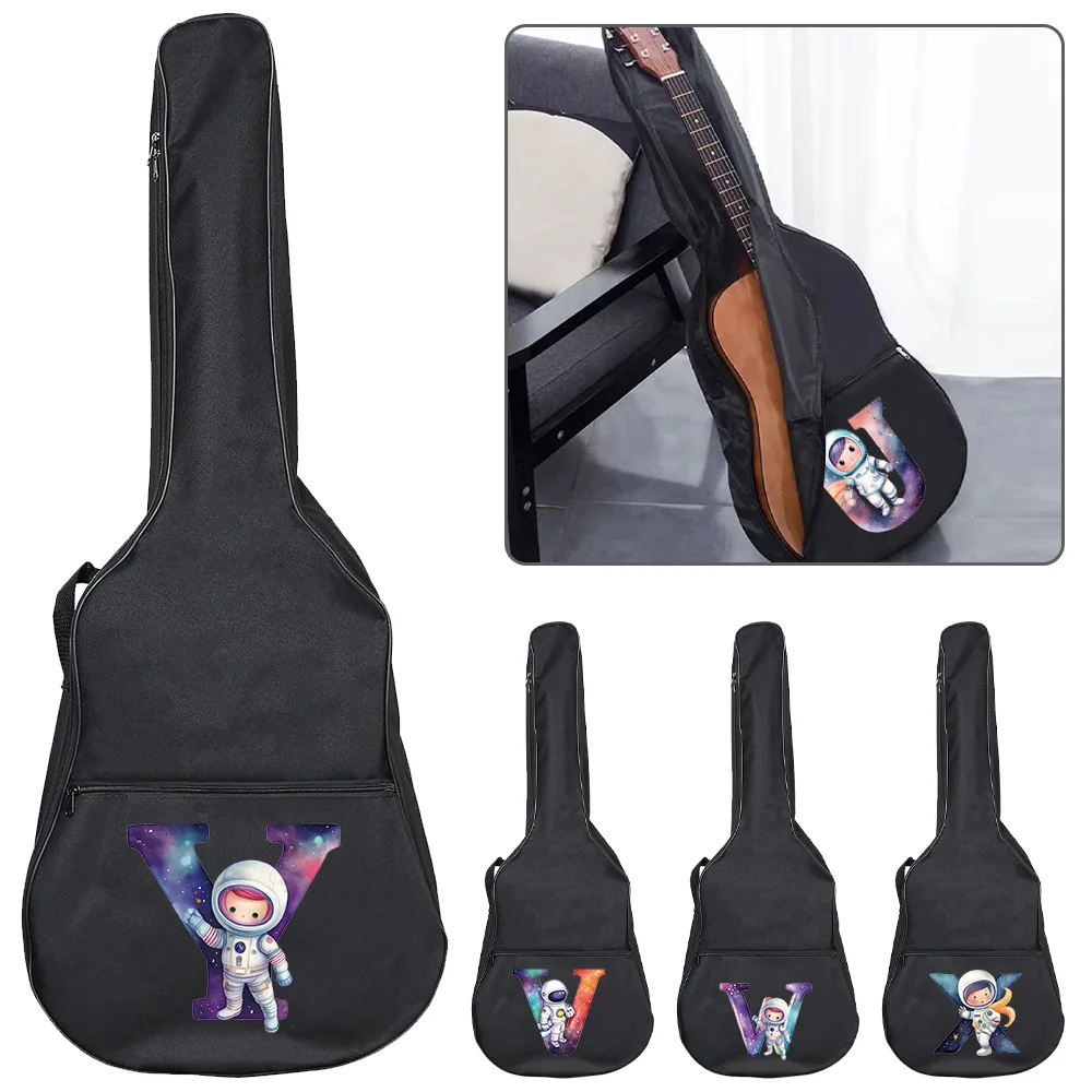 Funda portátil para guitarra eléctrica, bolsa negra para guitarra acústica clásica de 31 a 41 pulgadas, serie con patrón de letras de astronauta