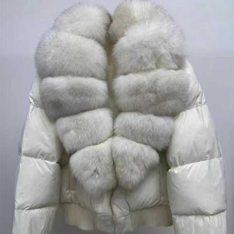 المرأة الأبيض بطة أسفل سستة باركر الشتاء الطبيعي كبير الفراء طوق أسفل سترة أبلى الإناث الدافئة سميكة مبطن سترة قطن #5