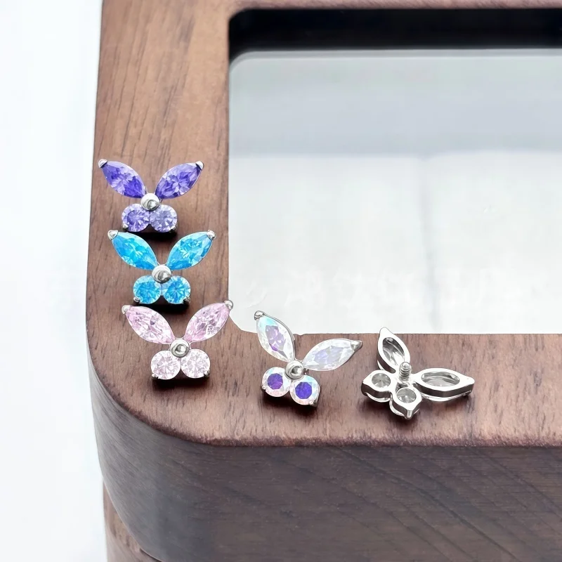 G23 التيتانيوم Labret ثقب 16 جرام موضوع داخلي تشيكوسلوفاكيا فراشة الشفاه ترصيع الزنمة اللولب الغضروف أقراط هيئة ثقب المجوهرات