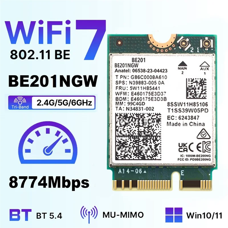 FORW-BE201 8774Mbps ثلاثي الموجات WIFI7 بطاقة Wifi 7 وحدة لاسلكية M.2 BT5.4 Cnvio3 لهوائيات Win10/11 64-Bit + 8DB #5