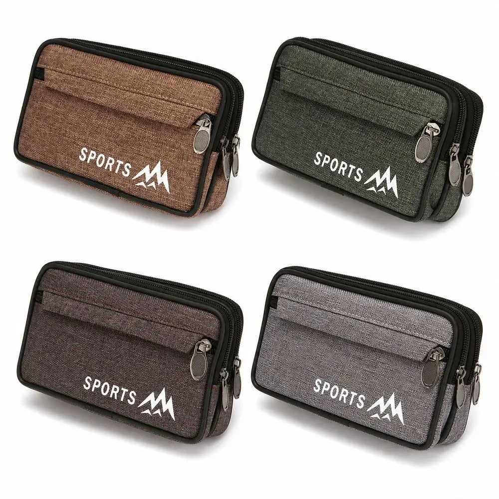 Durable Canvas Phone Waist Bag 6.5inch Multiple Layers Phone Belt Clip Bag Universal Zipper Phone Case Outdoor Camping