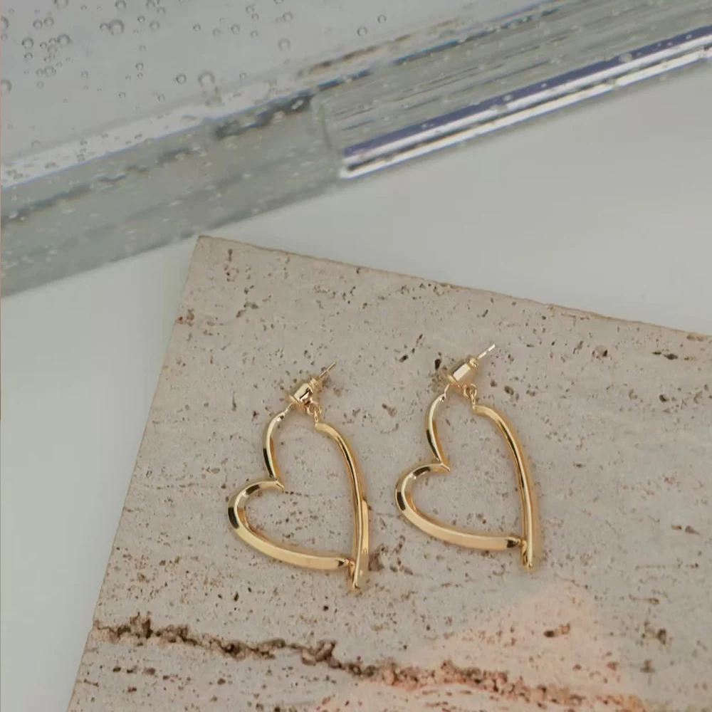 Simple Stylish Love Heart Drop Earrings For Women Girls Gold Silver Color Birthday Gift Party Earrings image 2