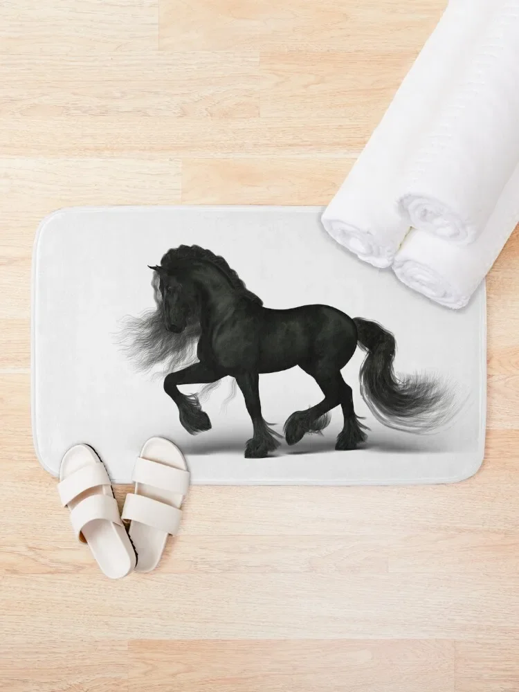 Friesian Horse Bath Mat Bathroom Absorbent Quick Dry Accessories For Shower And Services Anti-Skid Shower Mat