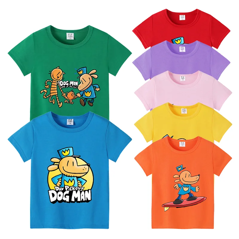 

Dog Man Summer Colorful T Shirt Printing Tee O-neck Round Kids T-shirt Cotton Short Sleeve Tops Cartoons Clothing Casual Clothes