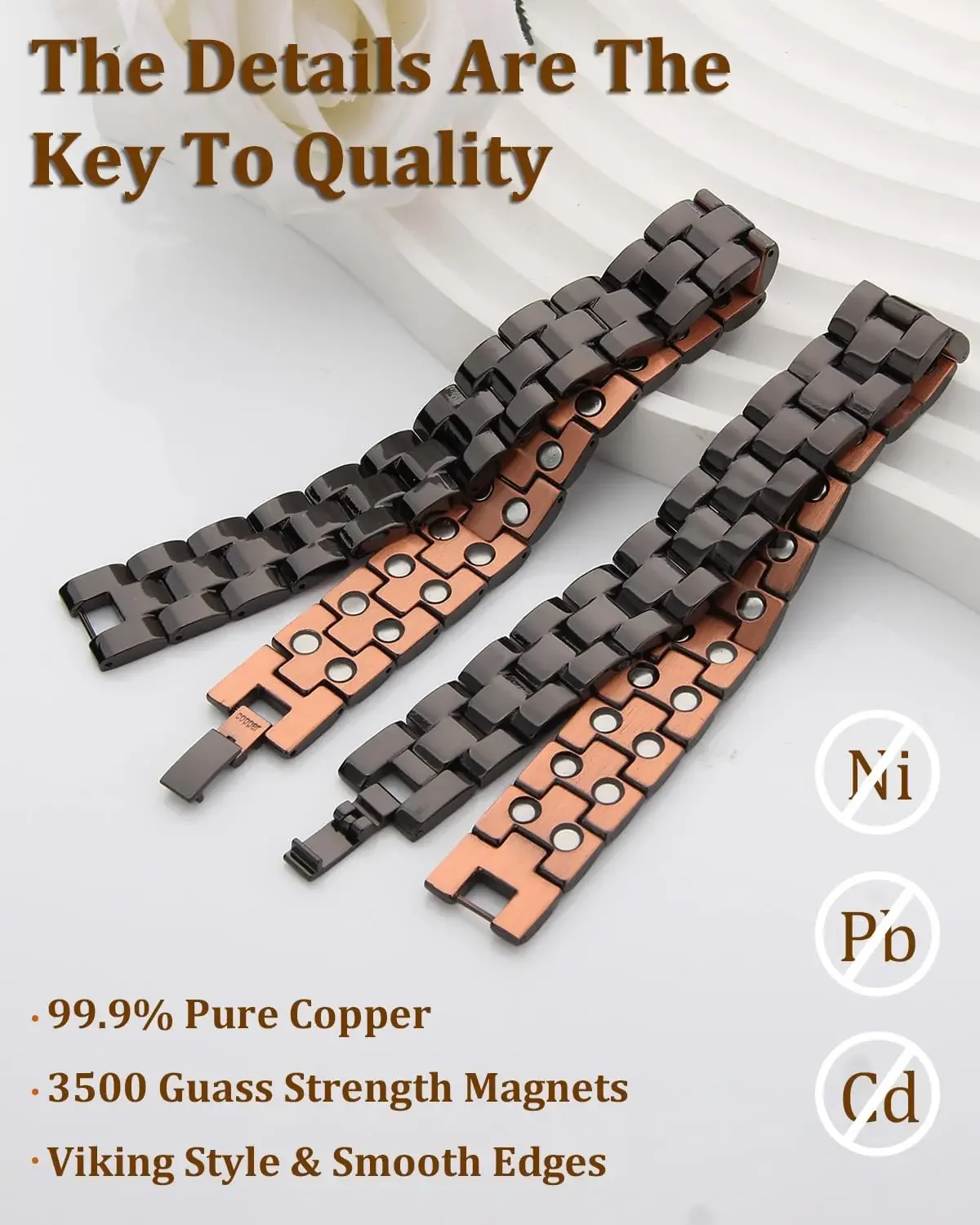 ARADOO Men's Copper Bracelet with 3500 Gauss Neodymium Magnetic Bracelet Link Adjustable Jewelry Gifts