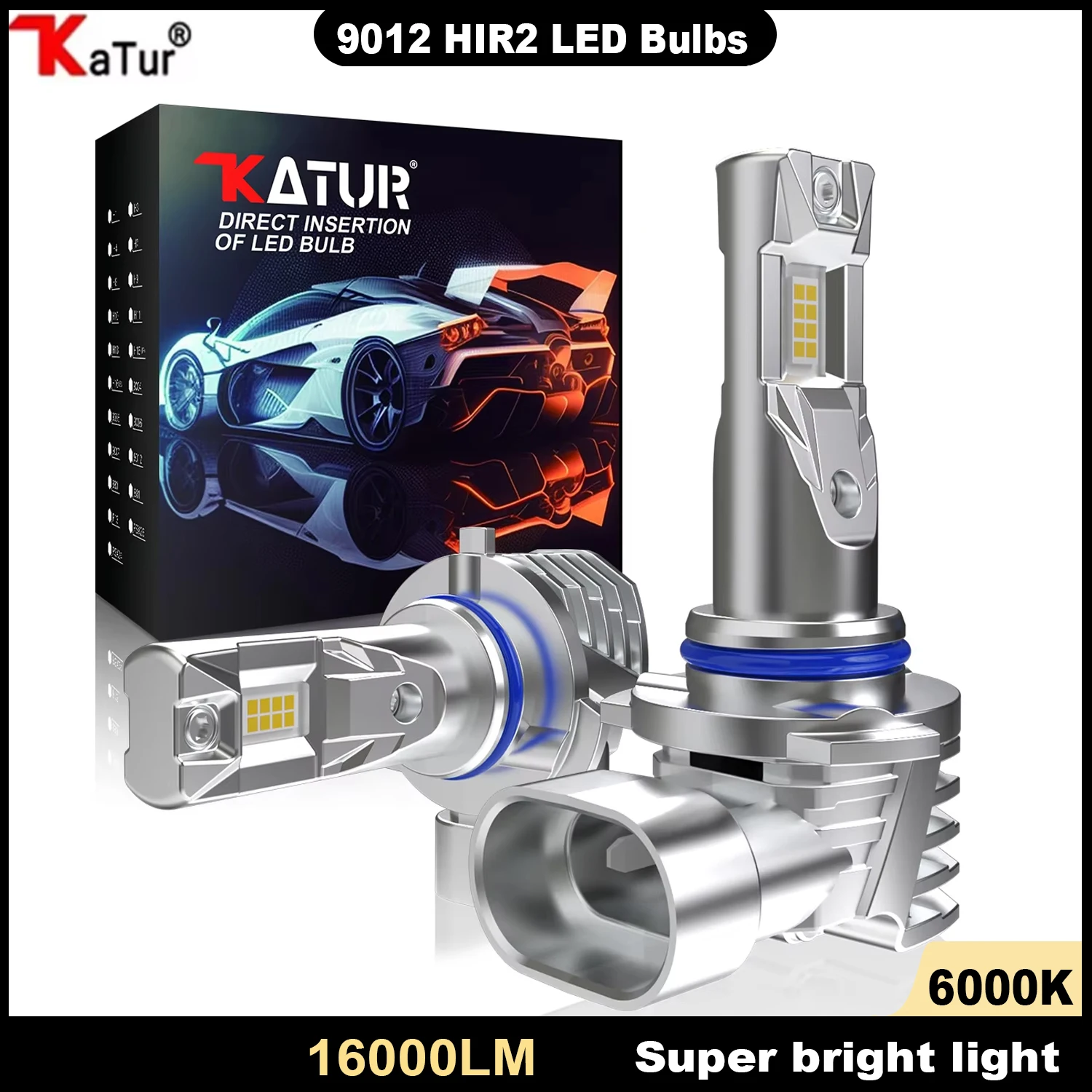 Katur 2Pcs 9012 HIR2 LED Headlight Bulbs Fanless Auto LED Lamp Canbus 80W 16000lm Plug and Play For Chevrolet Cruze 2016~2019