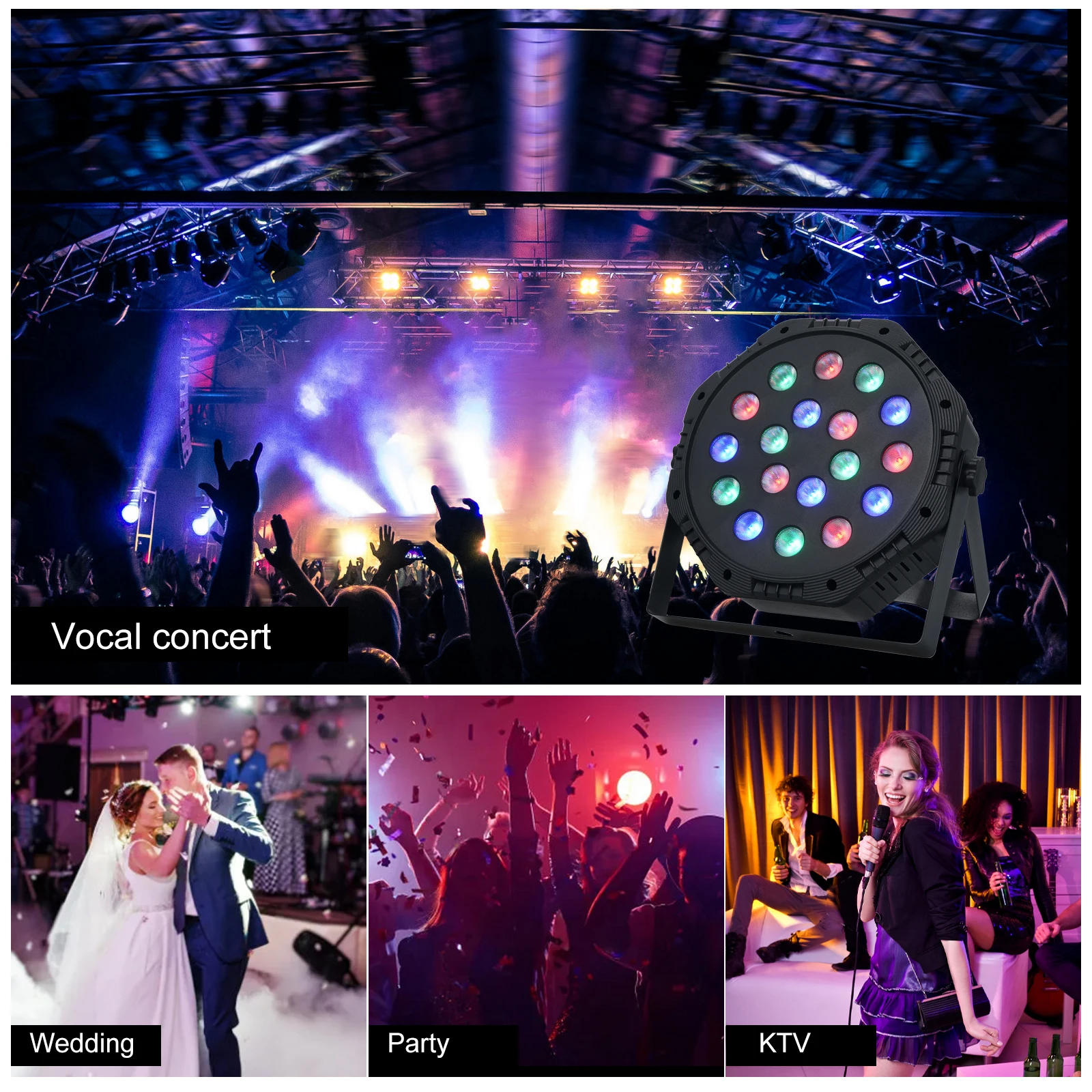 

18 LEDs Par Lights RGB Color Mixing Stage Light Support DMX512 Sound Activated Auto-run Master-slave for Home Party KTV Disco