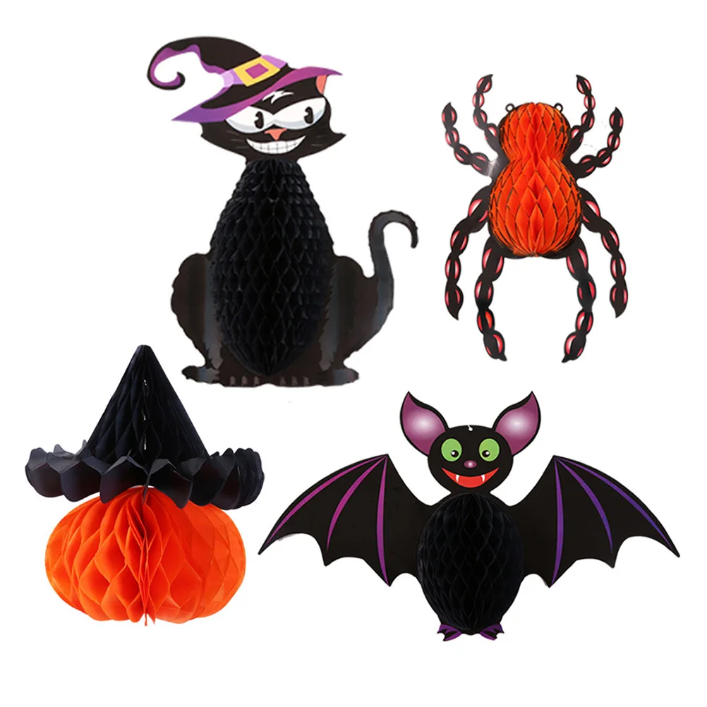 

2 PCS Bat Pendant Ornament Halloween Hanging Decorations Party Props Single Sided Paper Honeycomb