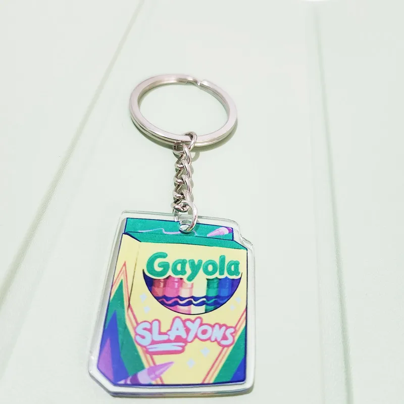 New 1 Pcs Gayola Slayons Acrylic Pendant Keychain Personality Crayon Keychain Novelty Painting Art Unique Keyring for Women