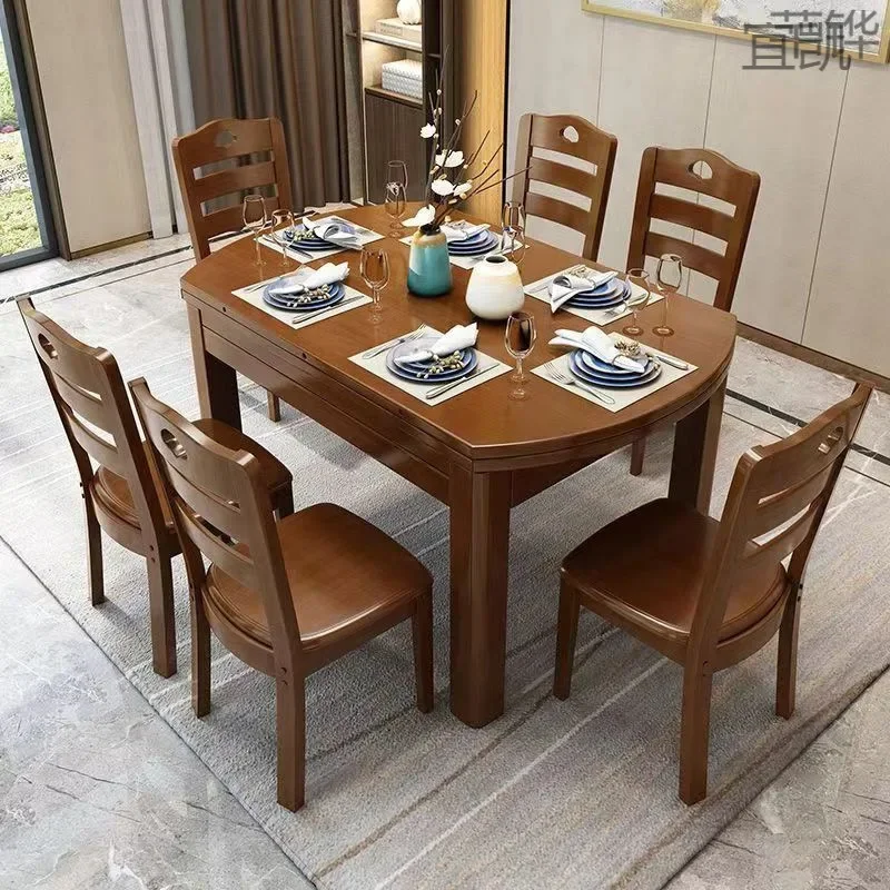 

Solid Wood Dining Table And Chair Combination Telescopic