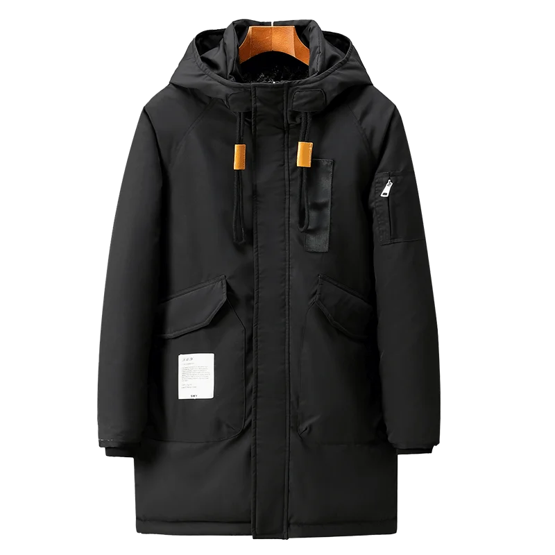 Thickened Fleece Lined down Jacket Men's Mid-Length Overcoat Autumn Winter Warm Fashion Urban Style Hooded Coat Business Style