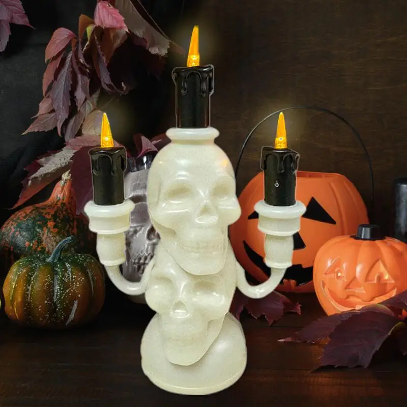 Halloween esqueleto LED vela luzes, velas sem chama, bateria operado luz, crânio castiçais