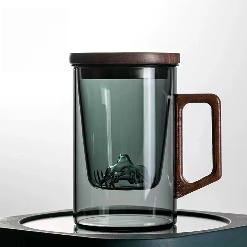 

High Borosilicate Glass Tea Cup with Bamboo Lid Office Filter Thickened Tea Infuser Cup