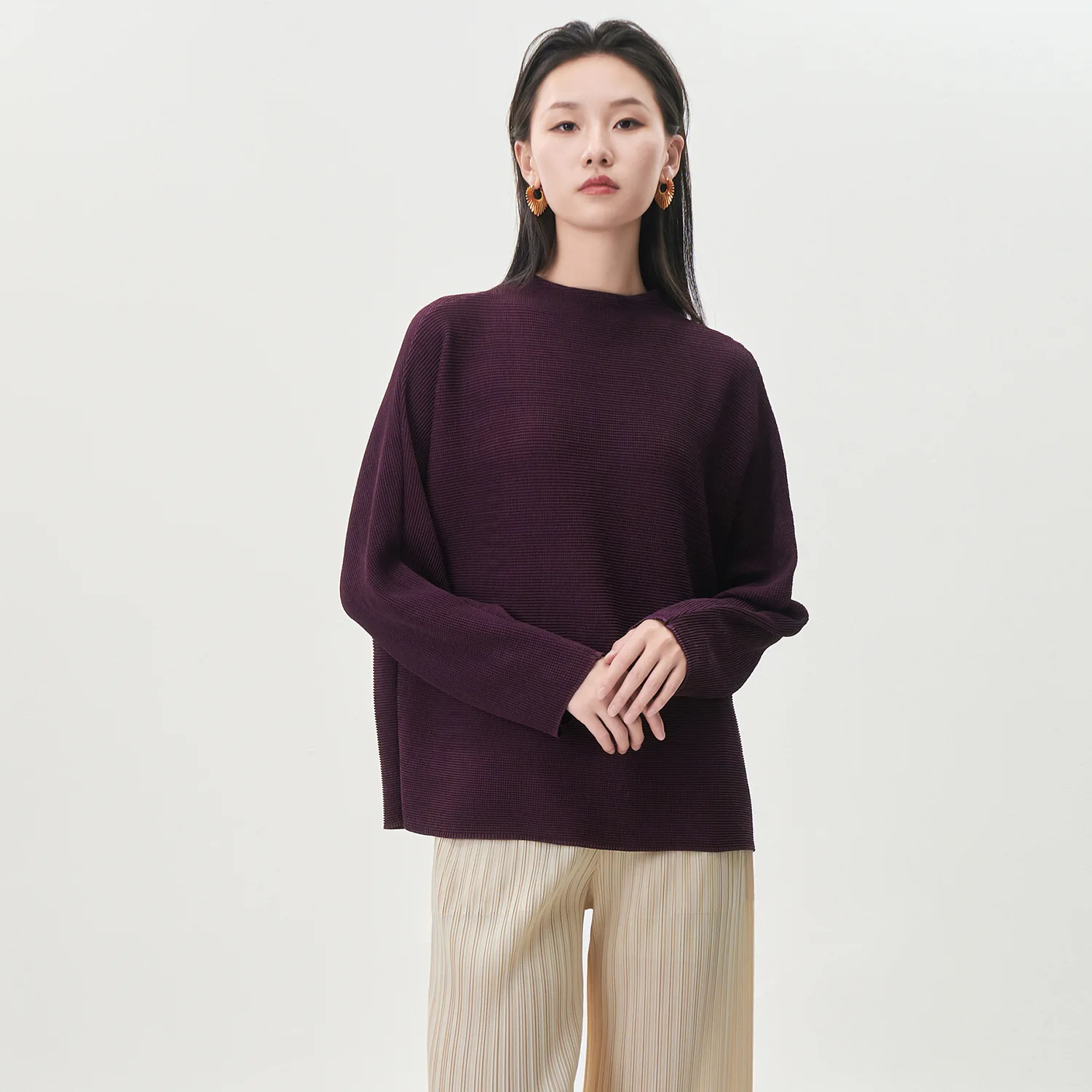 

Miyake Fold 2025 Autumn/Winter Women's Long Sleeve T-shirt Women's Fashion Loose Large Solid Color Versatile Fashion Top Autumn