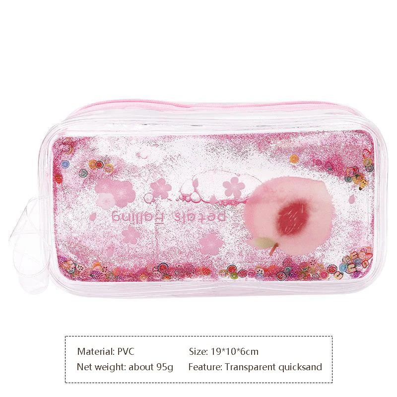 Imagem -05 - Chen Lin Peças Kawaii Óleo Transparente Areia Movediça Lápis Case Pêssego Grande Capacidade Caneta Bolsa para Meninas Ins Estilo Portátil Bolsa de Maquiagem