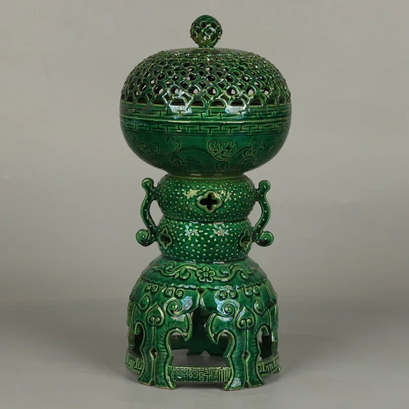 

Jadeite Green Glaze Hollowed Out And Rotatable Three Section Aromatherapy Antique Porcelain Ornaments Qianlong The Qing Dynasty