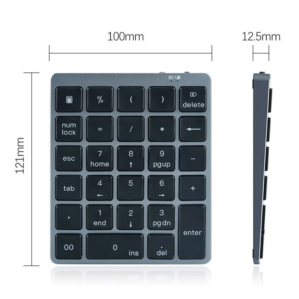 Keyboard Numerik Bluetooth 28 Tombol Keyboard Nirkabel Aloi Aluminium Portabel untuk Tablet PC Laptop Isi Ulang Numpad Digital