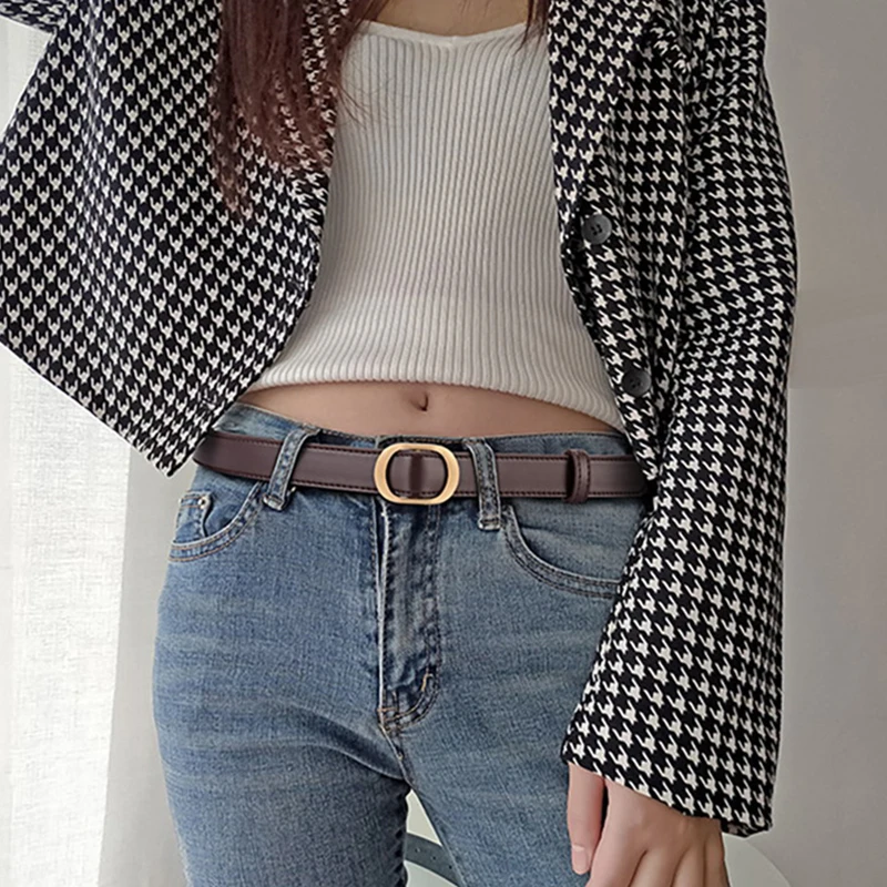 Fashionable Simple Non Perforated Belt For Women Girls Solid Color Leisure Versatile Belt Pants Jeans Thin Waistband Gifts