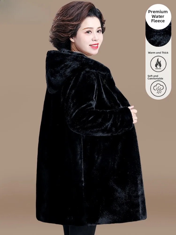 

Пальто из норкового вельвета средней длины с меховой отделкой для женщин 50+, зимний модный кардиган свободного кроя из утолщенного полиэстера