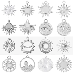 5pcs/Lot Silver Color Le Soleil Pendentif Stainless Steel Charm Pendants For Jewelry Making Supplies Metal Sun Charms Decoration