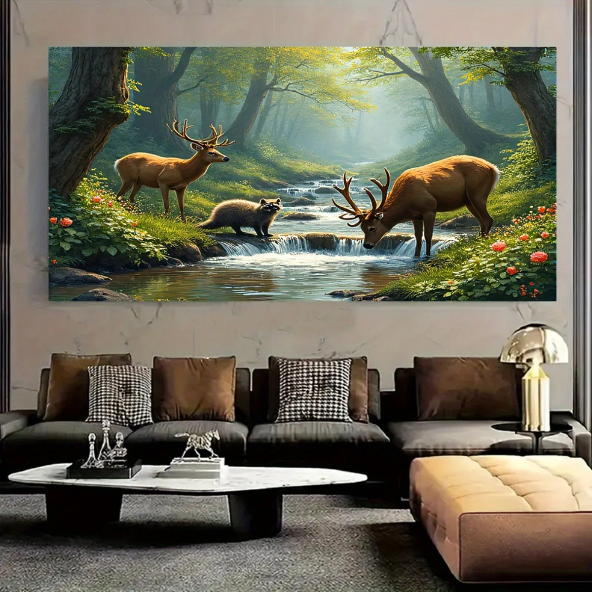 Hirsch Wald Bach Wandbild 2D H – Interior Design Landscape Bewertung und Preis