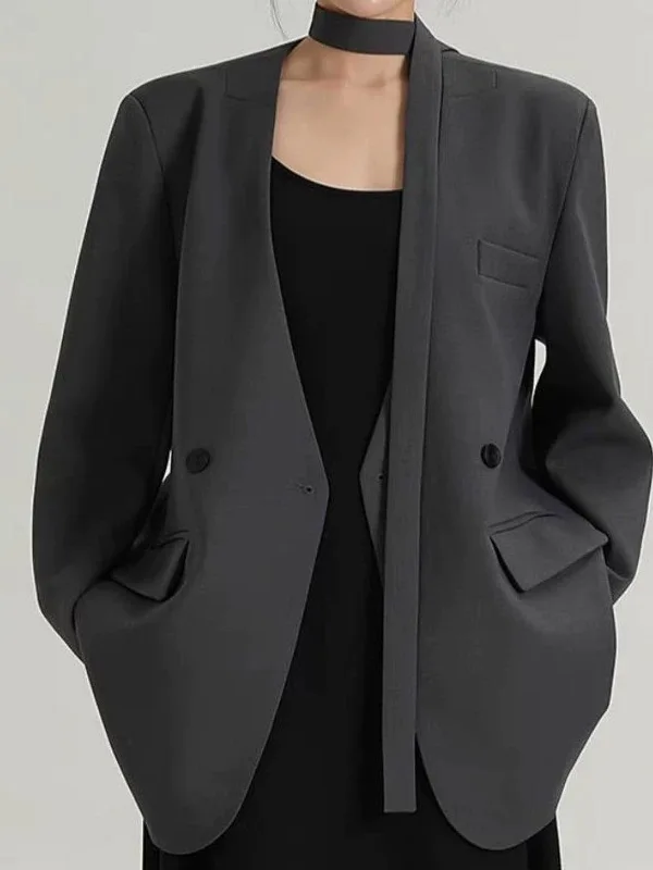 

Одежда большого размера в деловом стиле с лацканами и длинными рукавами, модная свободная верхняя одежда с v-образным вырезом и галстуком-бабочкой, карманами, уличная одежда, офисная женская блейзер