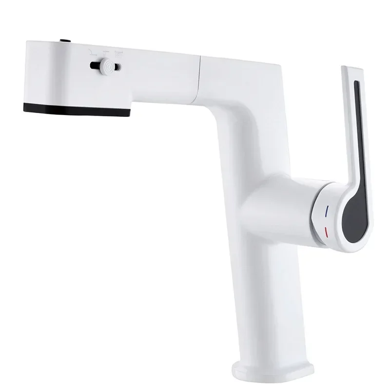 

All-copper pull-out basin faucet, bathroom cabinet hot and cold washing faucet, free switching of water