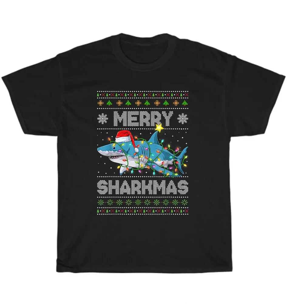 Merry Sharkmas Shark Ugly Christmas Lights Xmas T-Shirt Unisex Tee GiftUnisex Summer Cotton Luxury Brand Super SizeAnime G