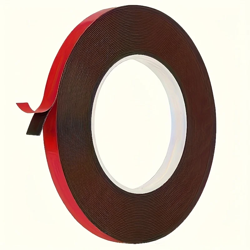 Strong Double-Sided Adhesive Tape - Adhesion Red Foam Tape for Securing Cables, Straps, Signs - Durable Hold on Smooth Surfaces