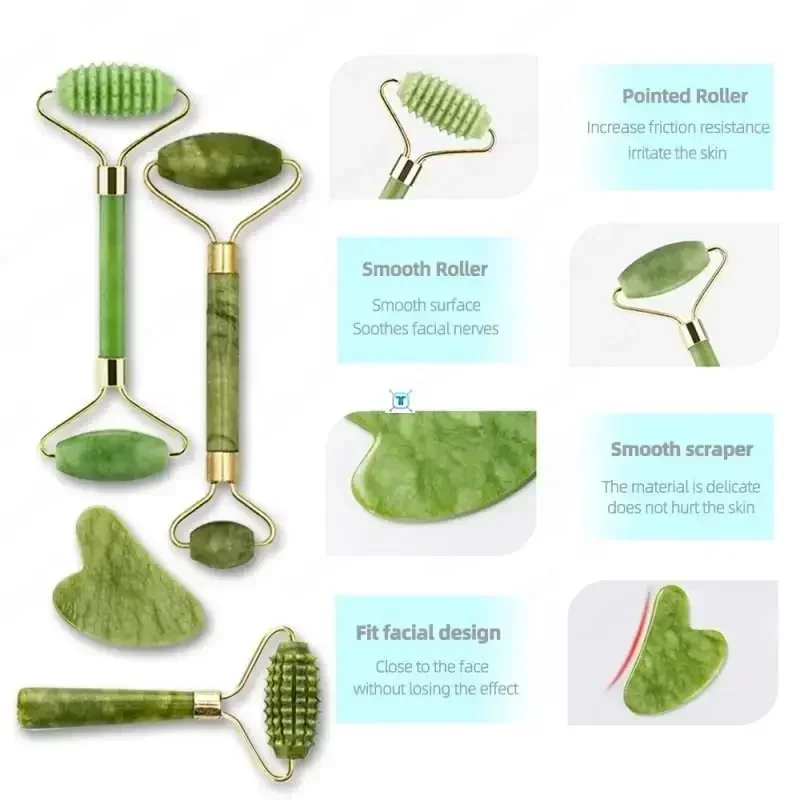หยกธรรมชาติ Roller เครื่องนวดหน้า Face Roller ยกกระชับผิวหน้า Anti-wrinkle Gua Sha หินหยกนวดหน้า Beauty Skin Care เครื่องมือ