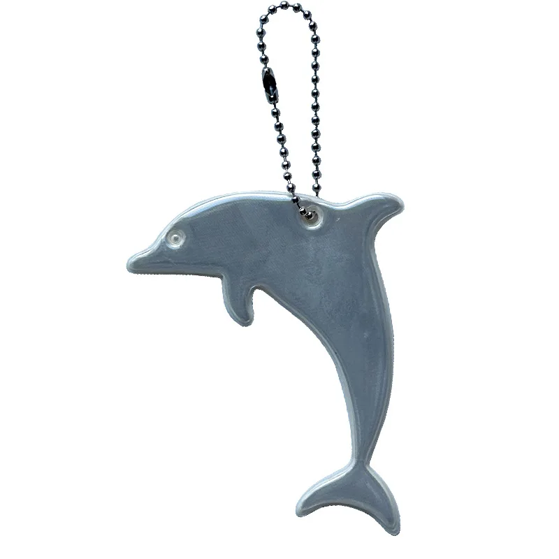 2Pcs Dolphin Reflective Pendant with Bead Chain for Night Student Safety Backpack Decor Sign Foggy Night Warning Luminous Marker