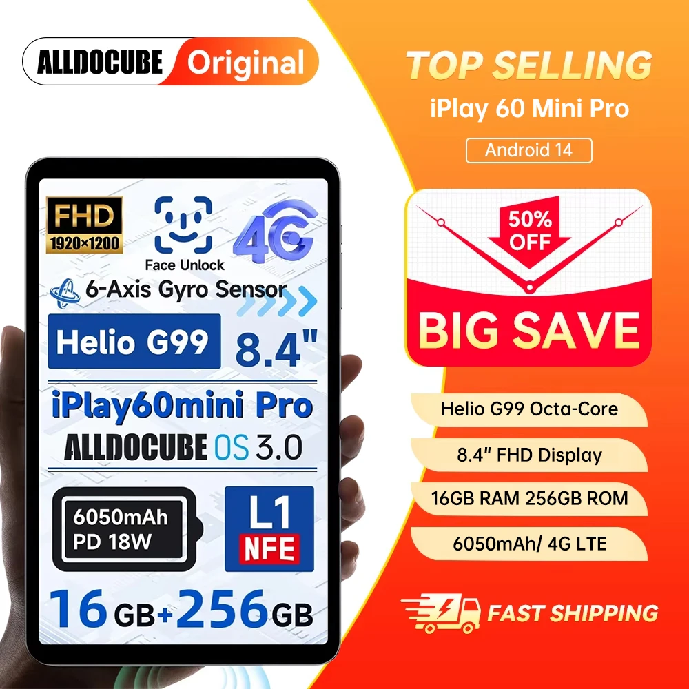 

ALLDOCUBE iPlay 60 Mini Pro 8.4 inch Tablet Android 14 Helio G99 8+8GB RAM 256GB ROM 512GB Expandable Widevine L1 Camera 13MP 4G