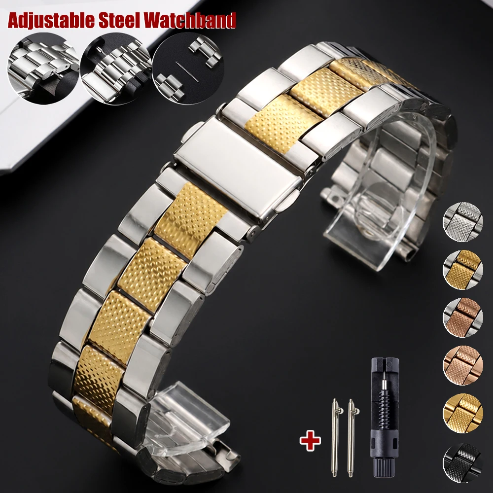 22mm Luxury Stainless Steel Straps Quick Release Wristband Belt Textured Folding Buckle Business Fashion Men's Watch Accessories