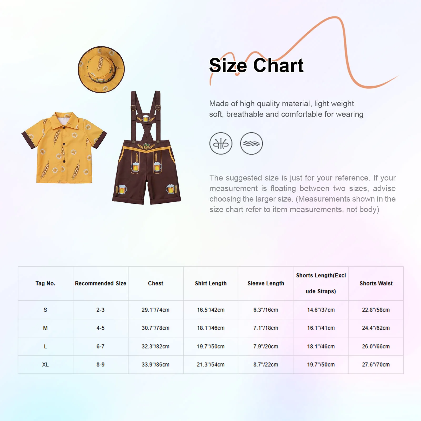 Kids Boys Oktoberfest Festival Dress Up Outfit Set Lapel Short Sleeve Buttons Shirt Overall Shorts And Hat for Halloween Party