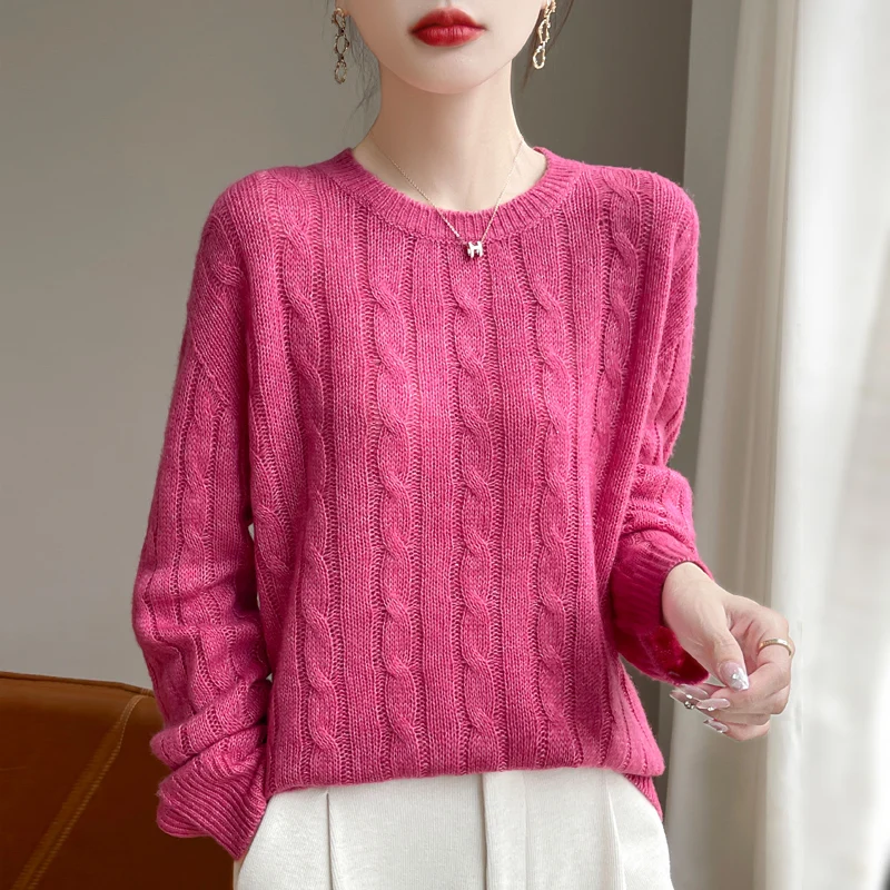 2024 new women's knitwear seamless cashmere round neck multi-fabric advanced casual comfortable cashmere sweater