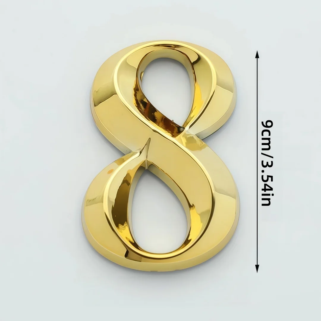 3D Door Number ABS Injection Molding Golden Door Digits 0 to 9 Electroplating Plate Self Adhesive Digital Hotel Room Number