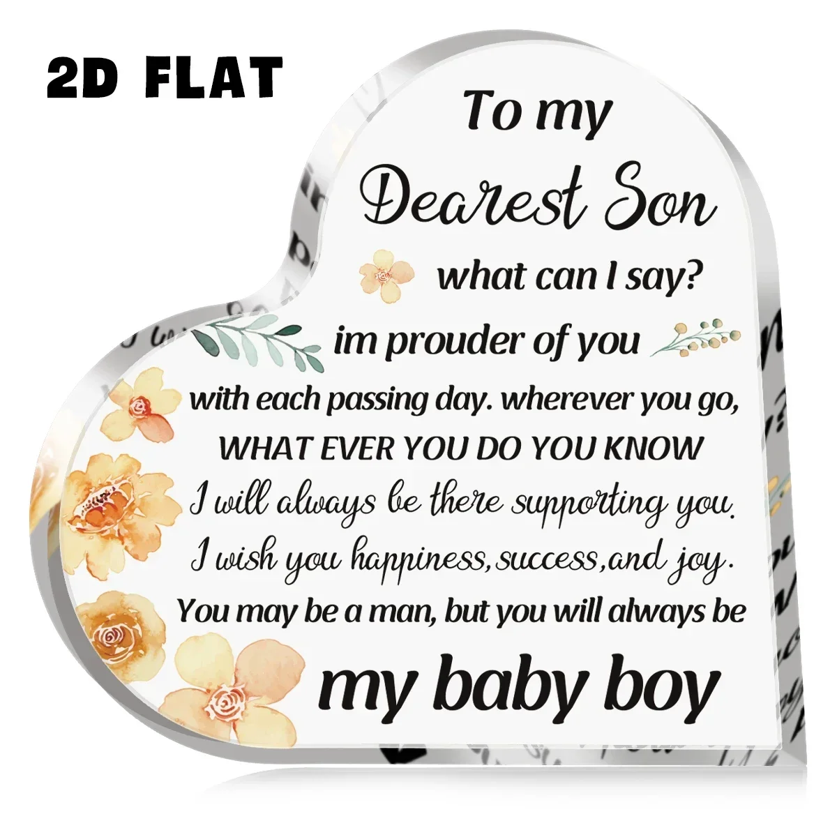 Heart Acrylic Plaque To My Dearest Son Watercolor Floral Pink Background Motivational Desk Gift
